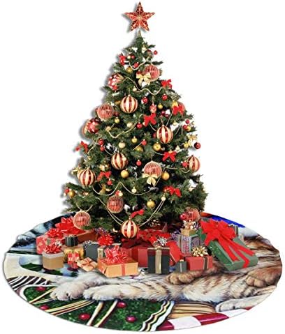LVESHOP חג שמח חתלתול מקסים חצאית עץ חג המולד יוקרה עגול מקורה מחצלת חיצונית כפרי חג המולד עץ קישוטי חג Z 30 /36 /48 שלושה גדלים）