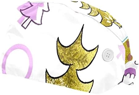 Deyya 2 חבילות כובע עבודה מתכוונן עם כפתור רצועת זיעה לאחיות נשים קוקו קוקו כריסטמס סנטה סגול זהב
