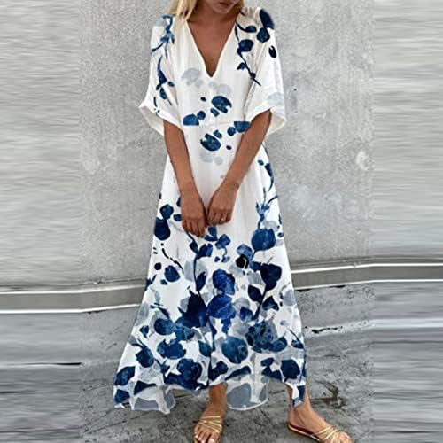 תלבושות חוף פרגיות לנשים 2023 חופשה, שמלת חוף הדפס פרחוני לנשים נ 'שמלת שרוול קצר צוואר