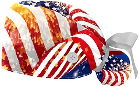 DEYYA כובע עבודה של דגל אמריקאי עם כפתור ורצועת זיעה, 2 חבילות ניתוחים ניתוחים לשימוש חוזר כובעי כובעי קוקו, Multi Color