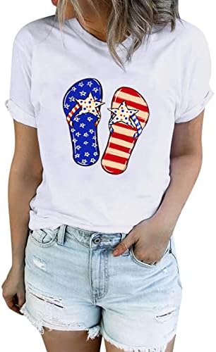 חולצות לנשים קיץ חולצות T מזדמן ארהב דגל ארהב מודפס צמרות פטריוטיות