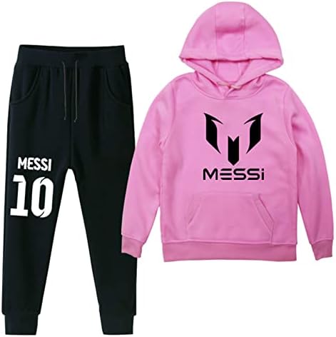 Leeorz Boys Floce Pulover Hoodie Lionel Messi Savenshirt ו- Joging Pants Sets-Cotton Stepshirt Stepshirt עם כיסים