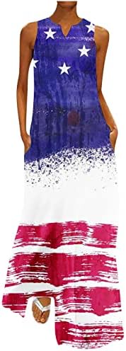 Sundressuשה של HCJKDU לנשים נ 'יום עצמאות ללא שרוולים שמלות מקסי רופפות רופפות 4 ביולי שמלת טנק פטריוטית