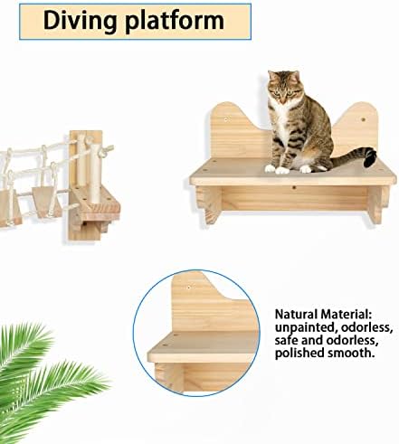 שטח ברור כמוסה חתול מיטה עם מוצק עץ חתול צעדים וטיפוס גשר חתול בית סט קיר רכוב עץ חתול בית חתול קיר ריהוט סט חתול קיר מדפים לחתולים גדולים