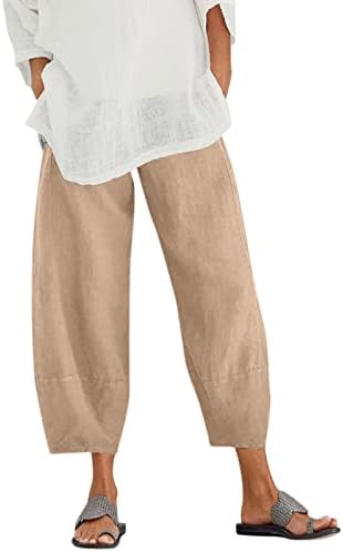 מכנסי טרנינג של Wocachi Harem לנשים, מכנסיים קצוצים מותניים גבוהים מותניים קז'ון קיץ קז'ואלי רגל רחבה עם כיסים