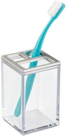 Idesign Clarity Metal Metal Matchbler מחזיק מברשת שיניים לחדר אמבטיה, שיש, שולחן כתיבה, מעונות, קולג 'והבלים, ברור ומוברש