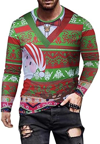 Mekouiye סוודר חג מולד מכוער לסנטה צוואר צוואר שרוול ארוך חולצות חג המולד חג המולד עץ סנטה עץ המסיבה המודפסת