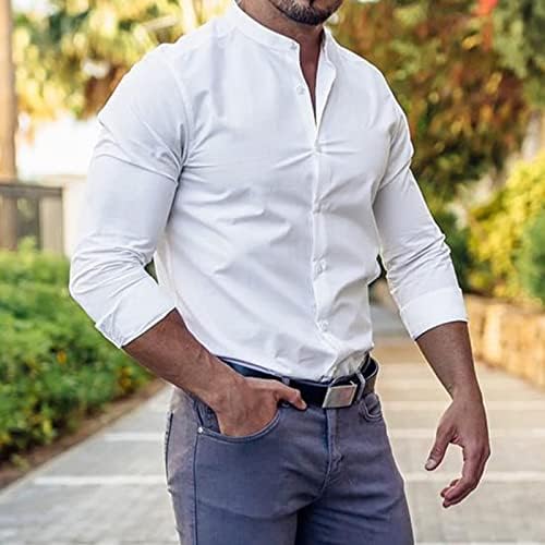 חולצות שרירים לגברים של ZDDO חולצות דקיקות מתאימות צווארון עם שרוול ארוך כפתור מזדמן חולצה למטה חולצות דק -כושר היפי