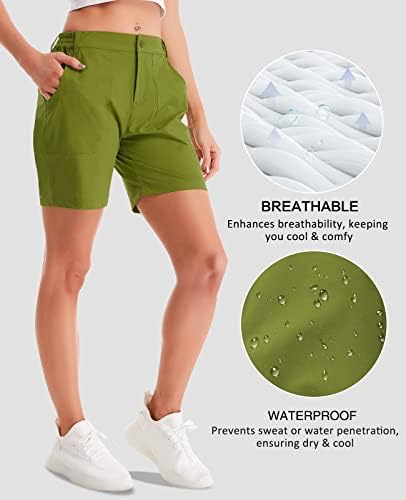 מכנסיים קצרים גולף של Feixiang Womens מהירים מהירים משקל קל משקל חיצוני לנשים מכנסי טיול קצרים עם כיסי רוכסן אטומים למים