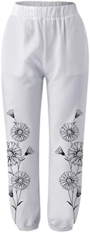 Grge Beuu לנשים קיץ הדפס פרחוני מזדמן מכנסי פשתן כותנה רופפת מכנסיים מחודדים מכנסי טרנינג עם כיסים עם כיסים