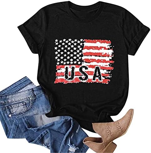 חולצות פטריוטיות של ארהב טי לנשים חולצת דגל אמריקאית חולצה 4 ביולי מתנה ליום העצמאות לנשים צמרות שרוול קצר