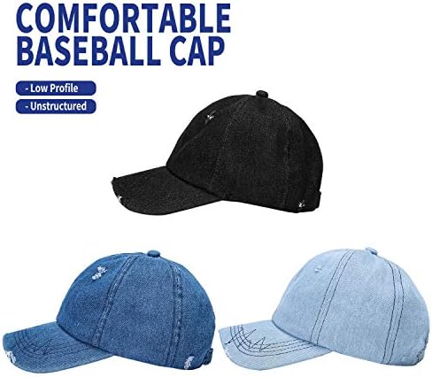 אריזה Meinicy 3: כובע בייסבול רגיל כותנה במצוקה וינטג ', כובעי אבא מתכווננים רטרו לגברים/נשים, לא מובנים