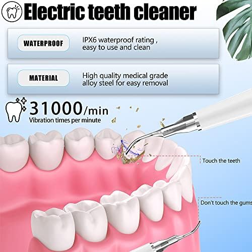 מסיר פלאק של SUWER לשיניים, כלי מסיר טרטאר לניקוי שיניים חשמלי עם 5 מצבים, 3 ראשי מברשת שיניים פופולריים להחלפה, ערכת ניקוי שיניים נטענת