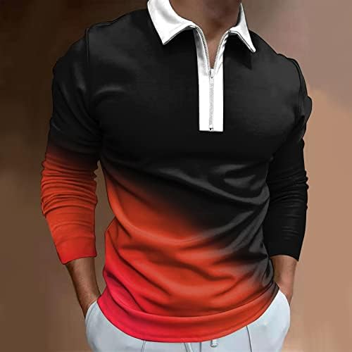 Beuu 2022 חולצות פולו חדשות לגברים, שרוול ארוך 1/4 רוכסן צוואר גולף צוואר גולף טלאים מפוספסים חולצת מעצבים מזדמנים של בגדי רחוב