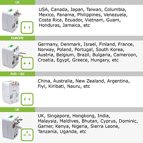 Travel USB פלוס מתאם כוח בינלאומי התואם לפלאש Alcatel Onetouch עבור כוח ברחבי העולם עבור 3 מכשירים USB Typec, USB-A לנסוע בין ארהב/איחוד האירופי/AUS/NZ/UK/CN
