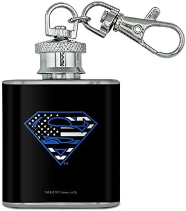 סופרמן דק כחול קו דגל מגן לוגו נירוסטה 1 עוז מיני בקבוק מפתח שרשרת