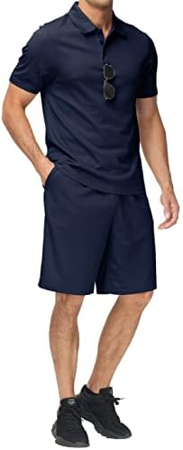 חולצת פולו של MOFIZ לגברים מכנסיים קצרים הגדר תלבושות קיץ קלות חליפת פולו שרוול קצר קל משקל לגברים 2 מכנסיים קצרים