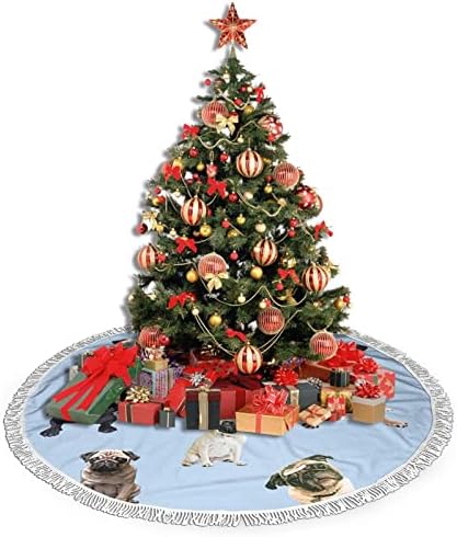 חצאית עץ חג המולד של כלב פוג חמוד, מחצלת חצאית עץ חג המולד עם ציצית לעיצוב מסיבת חתונה לחג 48