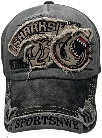 רטרו כריש רקום בייסבול כובע כותנה רחיץ סנאפבק כובע גברים נשים למתוח משאית כובעי אבא כובעים