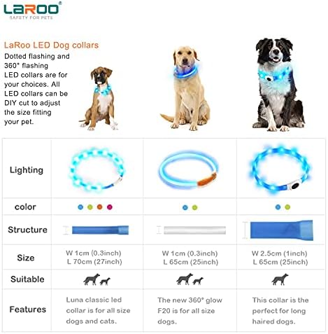 LAROO LED צווארון כלבים מואר, סיליקון ניתנים לחתוך USB נטען צווארון אור זוהר לכל הכלבים, עמיד למים 3 מודלים צווארון כלבים מהבהב לאימוני חוץ כהים