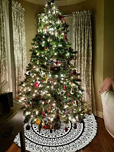 חצאית עץ שחור ולבן לכל העונה עם ציצית 48 בבוהו מנדלה, קישודים כפריים בית חווה לכל החגים מסיבת חתונה לחג המולד, קישוטים לעיצוב מחצלת עץ
