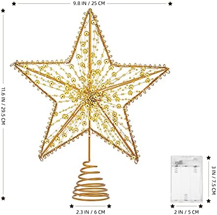 עיצוב הבית של נובובסטי עץ נצנצים עץ כוכב טופר צ'ירסטמות עץ טופר כוכב קישוט טופר חרוזים חלולים טופר כוכב מואר עם LED לעץ חג המולד עץ משרד דקורציונים Para Salas de Casa