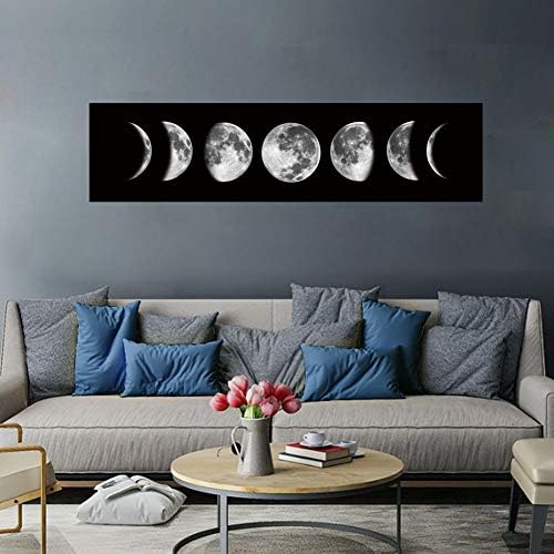 צביעת אמנות קיר שלב ירח, בד ירח שחור ולבן הדפס פוסטר פוסטר קיר קישוט לסלון חדר שינה