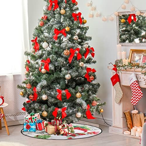 מחצלת עץ חג המולד Visesunny מחצלת שלג שמח מוקף בנוף חורפי עץ עץ עמד