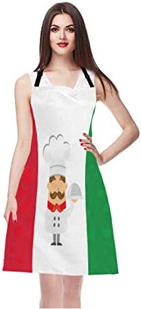 סינר שף קריקטורה, שף חמוד על איטליה דגל סינר סינר עם צוואר מתכוונן לגברים נשים, מתאים למלצרית ביתית בית