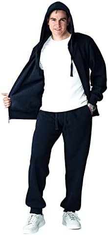סט סווטשירט מלא של Leehanton Men's 2 PC סווטשירט רוכסן מלא עם כיסים בצד הקדמי ומכנסי טרנינג מאזיקים