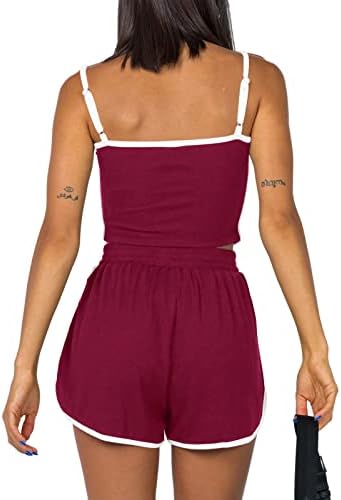 Kikiberry's 2 חלקים לנשים טרקלין פעיל סט של בלוק ללא שרוולים צבע יבול גופייה ומכנסיים קצרים עם תלבושת אימונית בכיסים