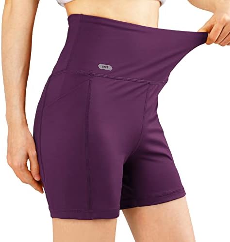 מכנסי דחיסת יוגה גבוהה של נשים במותניים של נשים בקרת בטן מתיחה מכנסיים קצרים חותלות אתלטיות עם כיסים צדדיים