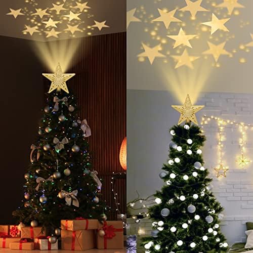 טופר עץ חג המולד, עץ קישוט חג המולד עץ עליון כוכב תלת מימד מנורת הקרנה עם אורות מקרן כוכבים מסתובבים, לקישוטים לחג המולד חג המולד מסיבת חג השנה החדשה