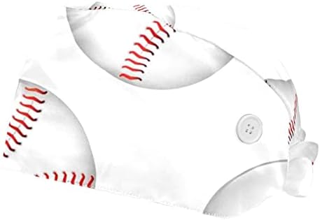 2 חבילות בייסבול כדור חלקה דפוס כירורגית כובע עם כפתורים עבור ארוך שיער