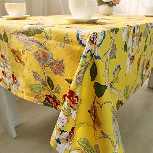 מפת שולחן בסגנון בוהמי עופות מעופפים כותנה כותנה מודפסים כיסויי שולחן מלבניים מלבניים לארוחת ערב פיקניק מטבח דקור בית 1 חתיכה 55 x 87 צהוב