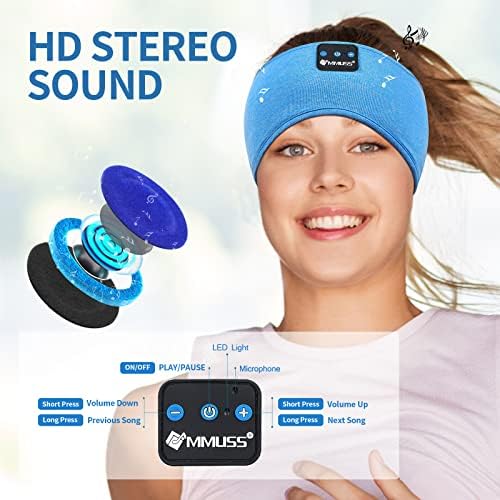 MMUSS אוזניות שינה Bluetooth 5.2 סרט ספורט עם רמקולים סטריאו דקים במיוחד, אוזניות מוזיקת ​​שינה אלחוטית אוזניות עין שינה אוזניות עבור ישנים צדדיים אימון מדיטציה יוגה