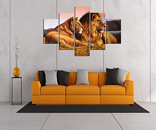 5 חתיכות פראי האריה ולביאה קיר אמנות תמונות לסלון אריות ציור הדפסים על בד מודרני בעלי החיים כרזות עץ יצירות אמנות משרד עיצוב הבית נמתח ממוסגר מוכן לתלות