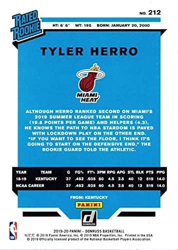 2019-20 Panini Donruss Basketball 212 TYLER HERRO TROOKIE CARD HEAT - טירון מדורג