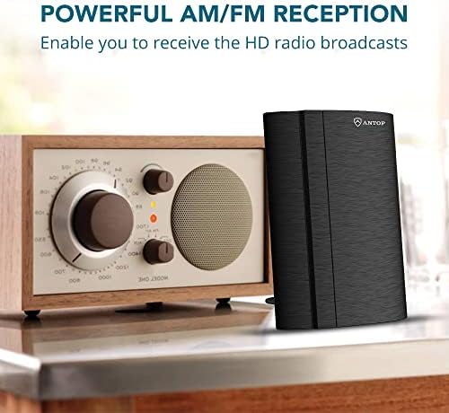 אנטנת AM/FM AMPM - Antop AT -212FM עם בוסטר דיגיטלי מובנה לשיפור הקבלה, כולל כבל קואקסיאלי 6ft - אנטנה FM למקלט סטריאו מקורה