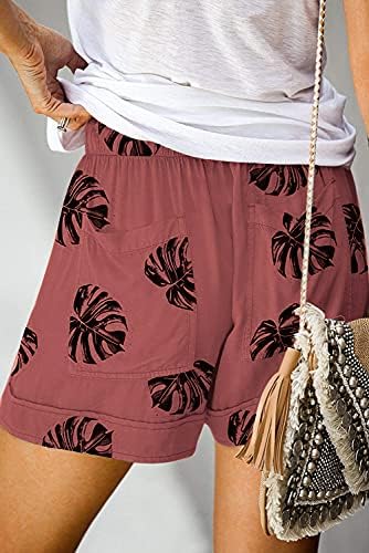 Hizzoa Womens הדפסים אלסטיים מותניים מזדמנים מכנסיים קצרים בקיץ חוף מכנסי חוף נוחים מכנסיים קצרים עם כיסים