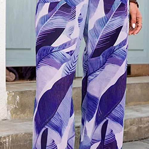 Maiyifu-GJ נשים הדפס מכנסי מותניים אלסטיים עניבה מזדמנים צבע יוגה רופפת מכנסי טרנינג רגל רחבה שרוך מכנסי טרקלין ריקוד נוחים
