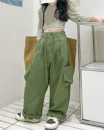 מכנסי מטען לנשים בנות סאנגטרי י-2 ק מזדמנים מותניים אלסטיים כיס רב מכנסיים רגליים רחבות ישרות