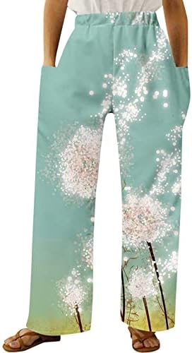 ריצה מכנסיים בתפזורת נשים מקרית חוף מכנסיים שן הארי פרח הדפסת אלסטי מותניים כיס רחב רגל מכנסיים צפצף
