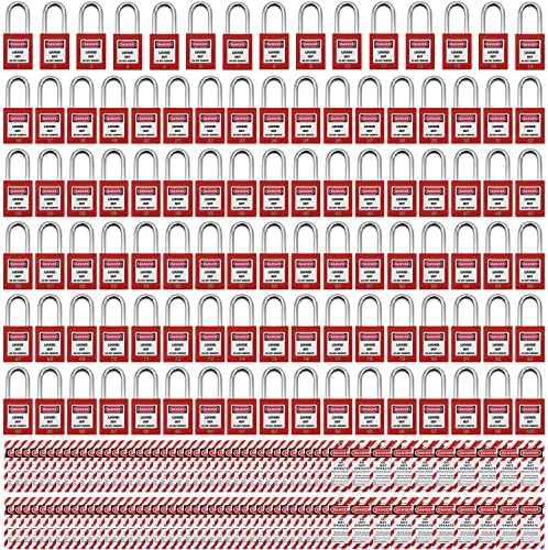 מנעולי תיוג נעילה, מנעול בטיחות, מנעולי לוטו מנעולים באופן שונה תג תגי 100 מחשבים מנעולי בטיחות מפלסטיק עם 100 תגיות נעילה אדום אדום