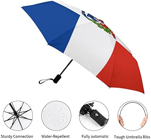 דגל דומיניקה מטריית נסיעות מטריה מתקפלת עמידה לרוח לגשם מטריה ניידת פתיחה וסגירה אוטומטית