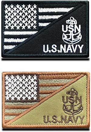 Zcketo 2 Pieces America Flag/Navy Tackor Patch, טקסי ארהב USN, צבא ארהב אמריקאית דגל חיל הים וו סמל לולאה סמל רקום לכובע, תרמיל, ז'קט, צבא, מדים, ותיק