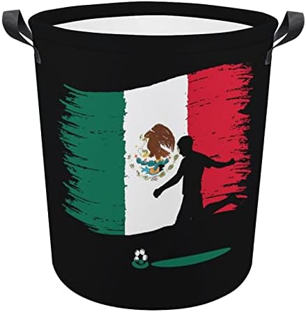 מקסיקני כדורגל נגן מתקפל סל כביסה עמיד למים סל אחסון סל תיק עם ידית 16.5איקס 16.5 איקס 17