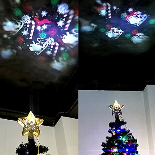 טופר עץ חג המולד, טופר עץ חג המולד של כוכב הזהב מואר בקסם תלת -ממדי LED LED סיבוב חלול נצנצים מקרן חג המולד טופרים לעץ לחג המולד