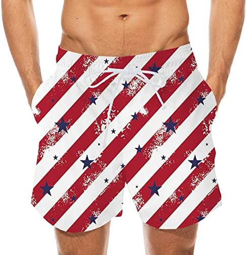 מכנסיים שחייה לגברים יבש מהיר 5 inseam את דגל האמריקני גזעי גזעים לחוף ים חוף ביג בגדי ים עם אניה רשת