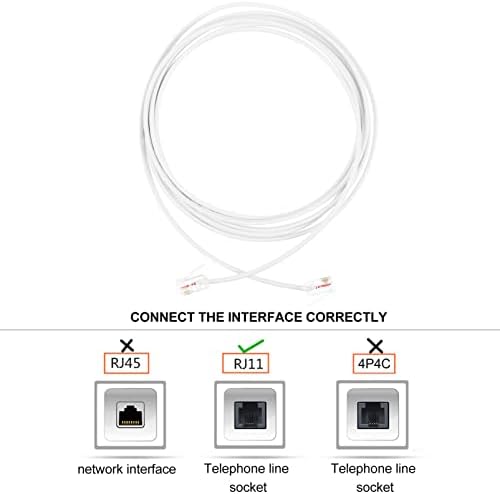 כבל טלפון Artibetter 2- Core RJ11 תקע החלפת כבל טלפון 2 מ 'אספקת טלפון